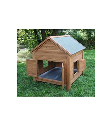 Kerbl Kleintierstall für Hühner oder Kaninchen, Holz mit Schutzfarbe lasiert, Wetterbeständiges Bitumendach mit Öffnung, Verzinkte Wannen, 105 x 100 x 108 cm