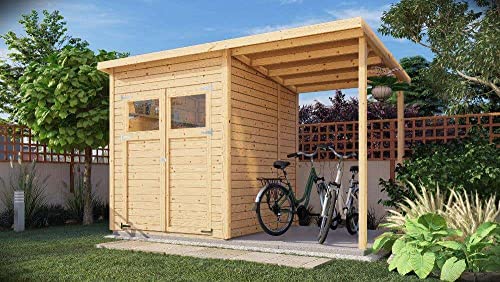 Alpholz Gerätehaus Mollie Plus aus Fichten-Holz | Gartenhaus mit 14 mm Wandstärke | Holzhaus inklusive Montagematerial | Geräteschuppen 335 x 199 cm | Pultdach mit Anbau, Schleppdach