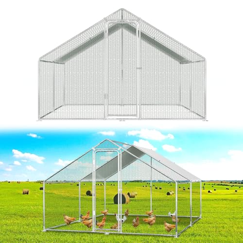Izrielar XXL Hühnerstall Freilaufgehege mit Sicherheitsschloss und Wasserdichtes PE-Farbtuch, Viel Platz für Hühner, Kaninchen und weitere Kleintiere, Stabilem Stahlrahmen, 3x4x2m