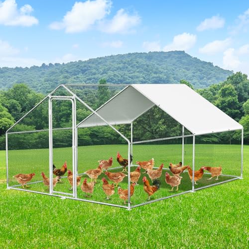Herrselsam Hühnerstall Käfige Kleintierstall, 3x4x2m XXL Hühnerhaus Freilaufgehege mit Sicherheitsschloss und Wasserdichtes PE-Farbtuch, ideal für Hühner und Weitere Kleintiere