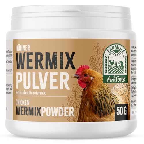 AniForte WermiX Pulver für Hühner, Gänse, Enten & Großvögel 50g – Natürliche Kräuter wie Wermut, Thymian & Salbei, seit 10 Jahren bewährte Alternative, Unterstützung durch Saponine, Bitterstoffe