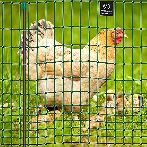VOSS.farming Premium Hühnerzaun 112cm farmNET 50m, Hühnernetz Geflügelnetz Geflügelzaun, 16 Pfähle 2 Spitzen, Grün ohne Strom