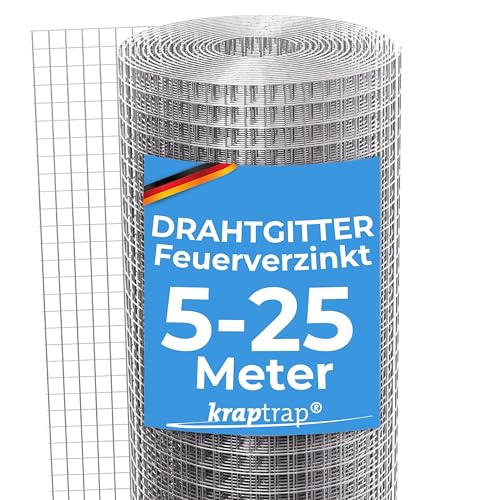KrapTrap Volierendraht Drahtgitter I verzinkt I 12x12 I stabiler Kaninchendraht I Wühlmausgitter I Kleintierzaun Hasengitter Hühnerdraht (1m x 5m)