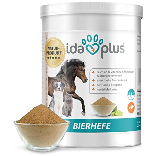 Ida Plus - Reines Bierhefe-Pulver - 500g - 100% Naturprodukt für Hunde, Katzen & Pferde - Futterergänzung für glänzendes Fell & kräftige Haut - reich an B-Vitaminen, Mineralien & Spurenelemente